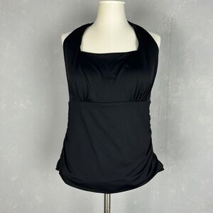 Land's End size women size 16W square neck halter tankini swim top black NEW